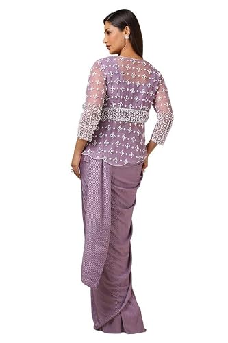 Soch Womens Lavender Satin Embellished Ready-To-Wear Saree With Jacket