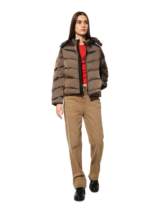 ONLY Women's Solid Regular Fit Brown Jacket