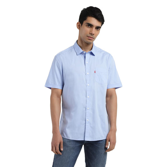 Levi's Men's Spread Collar Slim Fit Solid Shirts Blue