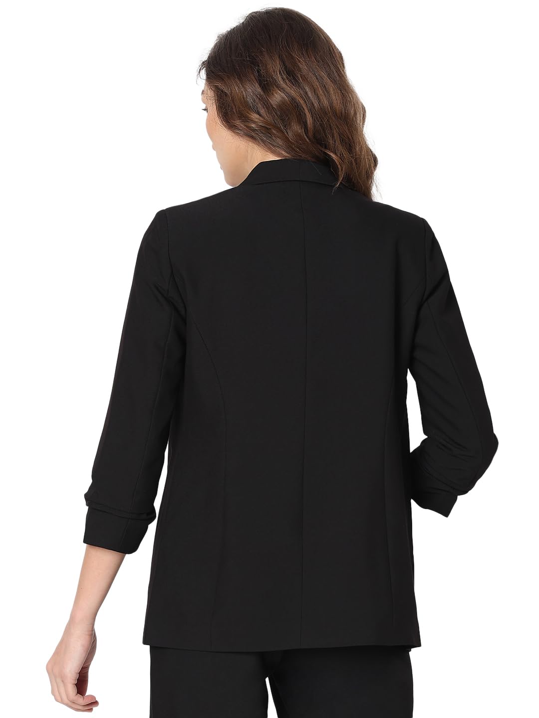 VERO MODA Women Solid Black Relaxed Fit Single Breasted Blazer