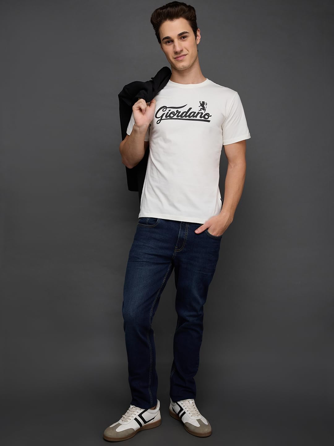 Giordano White Cotton Brand Logo Printed Slim Fit Short Sleeves T-Shirt