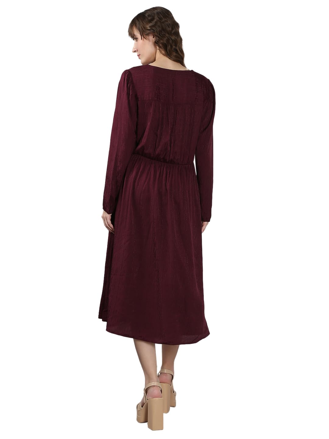 VERO MODA Women's Fit and Flare Maroon Dress