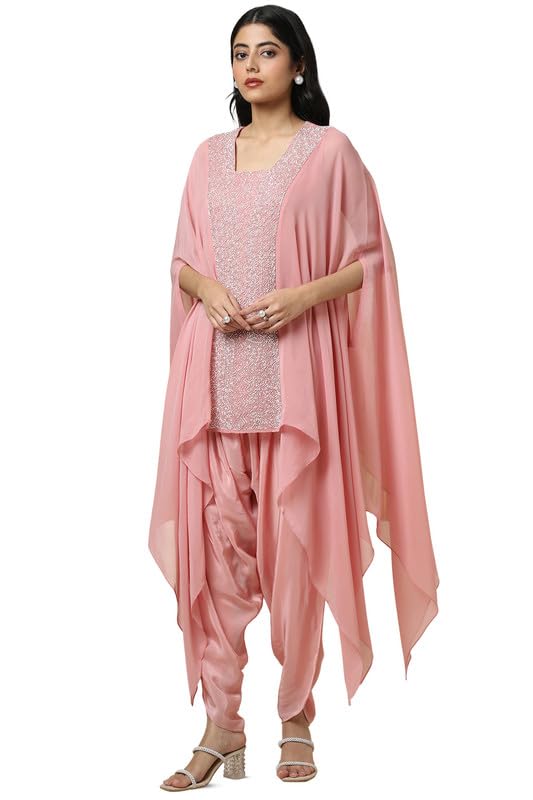 Soch Womens Blush Pink Georgette Embellished Kaftan Suit With Cutdana