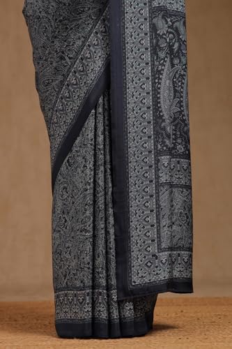 Soch Womens Navy Blue Crepe Ethnic Motifs Saree