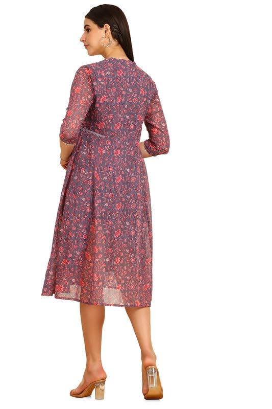 Soch Womens Purple Floral Print Kota Doria Dress