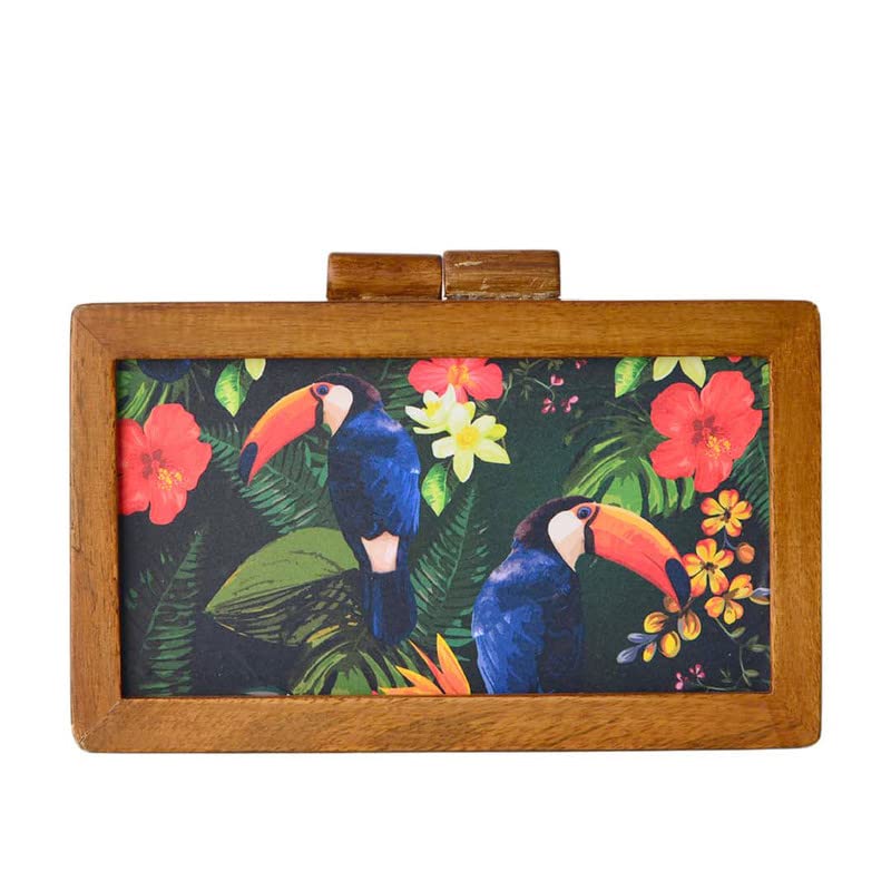 Artklim Fashionable Floral Print Wooden Clutch