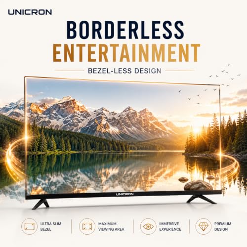 UNICRON 32 Inch Android Smart TV with Voice Control Remote Command, HD Ready LED Television with WiFi, 30W Sound Speaker with Premium Frameless Design, Built in Apps Compatible