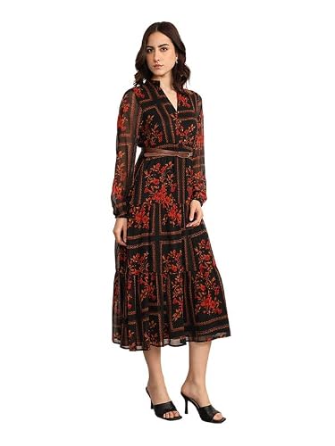 Kazo Winter Garden Maxi Dress with Belt (Rust XS)