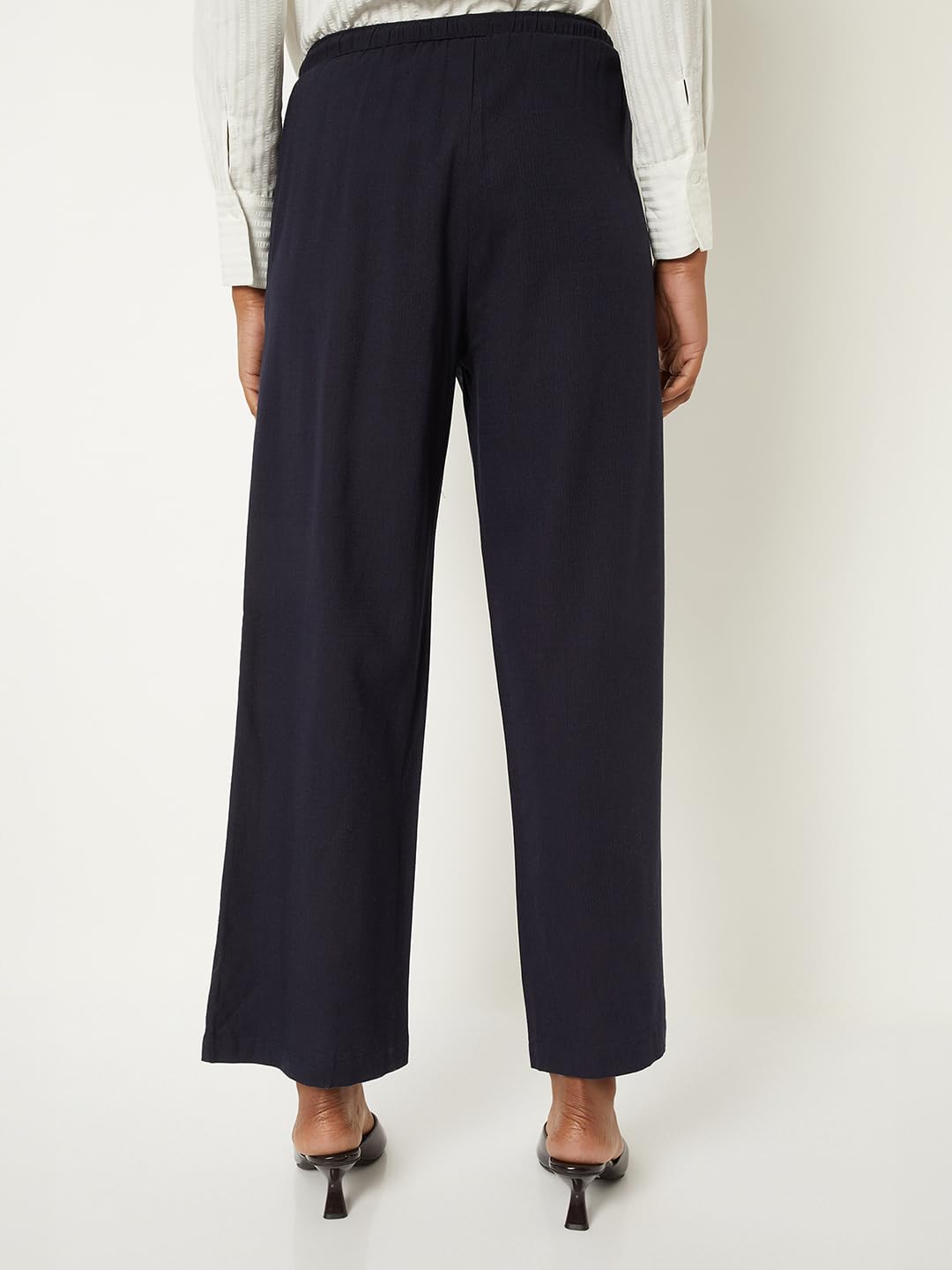 Max Women Solid Wide Leg Trousers (Blue_XS-S)
