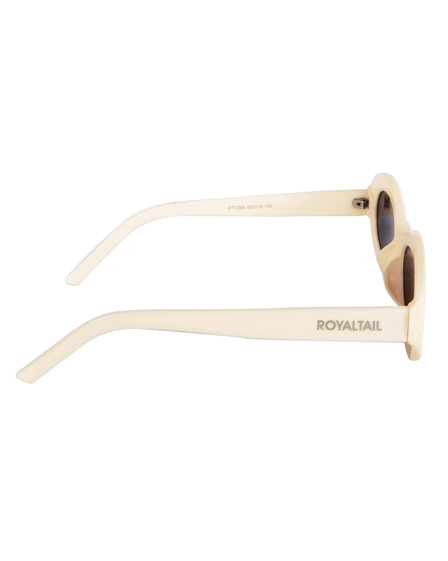 Royaltail Oval Retro Shape Sunglasses Cream Frame & Black Glass Unisex 100% UV Protected | For Men & Women | For Protection, Safety, Party, Styling