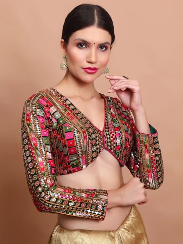 S SALWAR STUDIO Green Georgette Embroidered V Neck Readymade Blouse