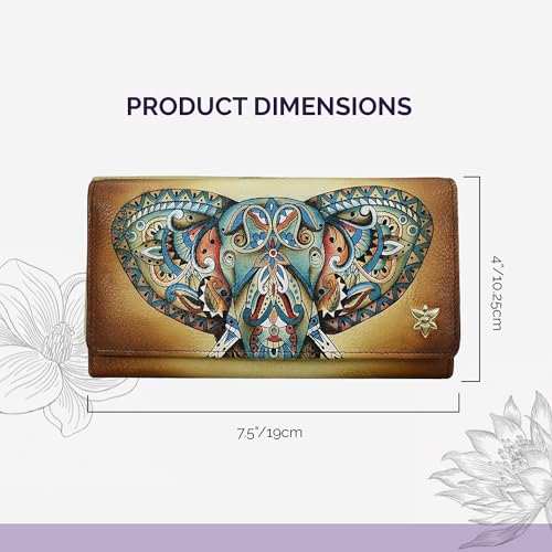 Anuschka Women’s Hand-Painted Genuine Leather Accordion Flap Wallet - Elephant Mandala