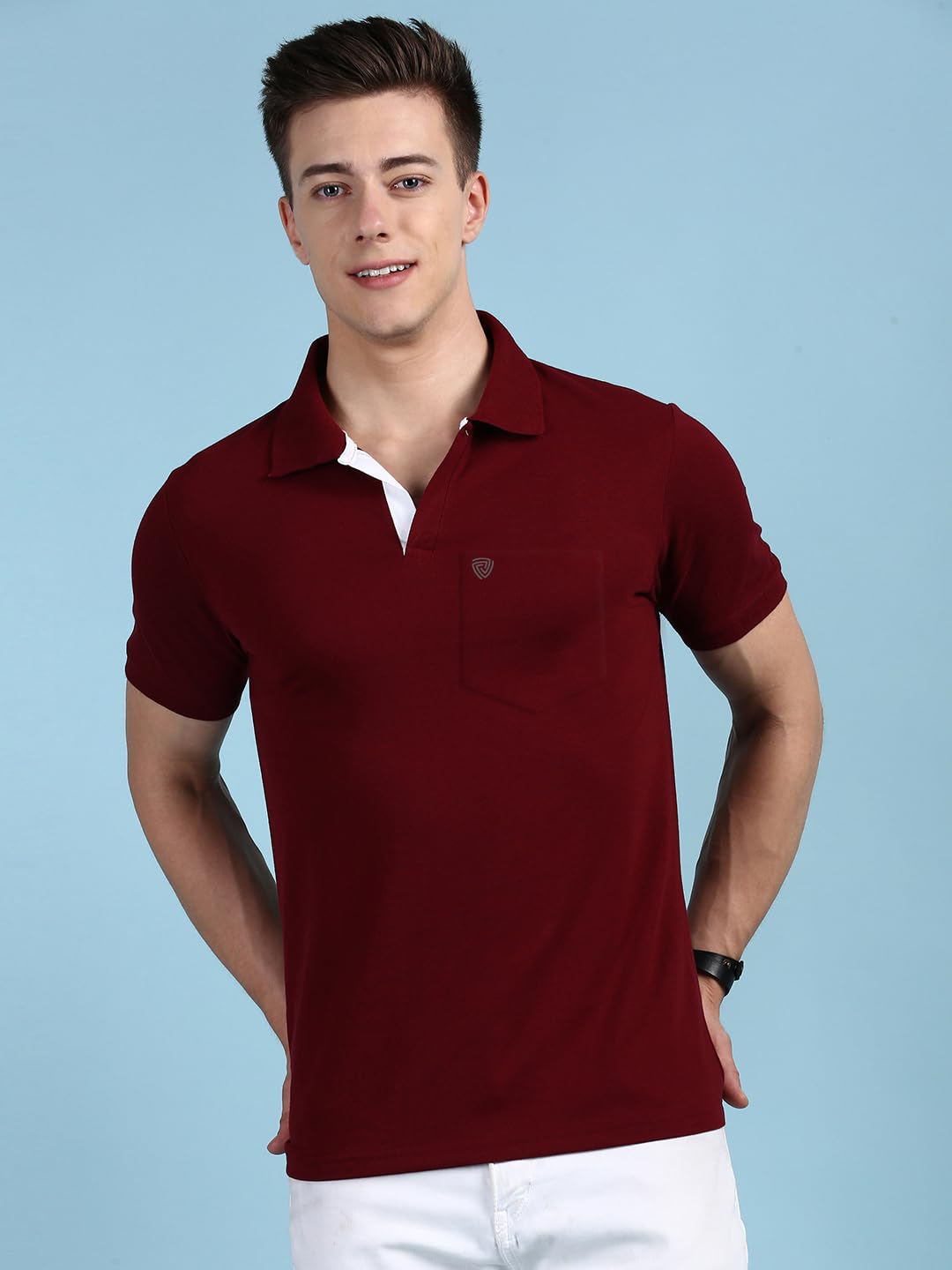 Lux Cozi Men's Half Sleeve Soild Casual T-Shirt with Chest Pocket_COZI_2122_MRN_XL_1PC Maroon