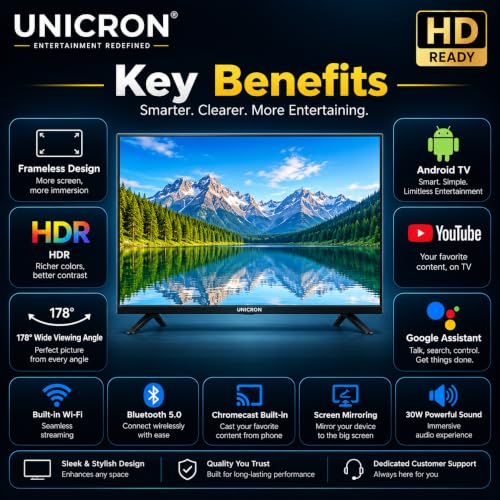 32 inch smart tv Android Frameless Smart LED TV HD Ready Built-in WiFi | HDMI & USB Connectivity | Built-in Apps Compatible,YouTube, Netflix, Prime Video More Premium Design