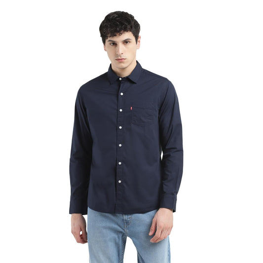 Levi's Men's Spread Collar Slim Fit Solid Shirts Navy