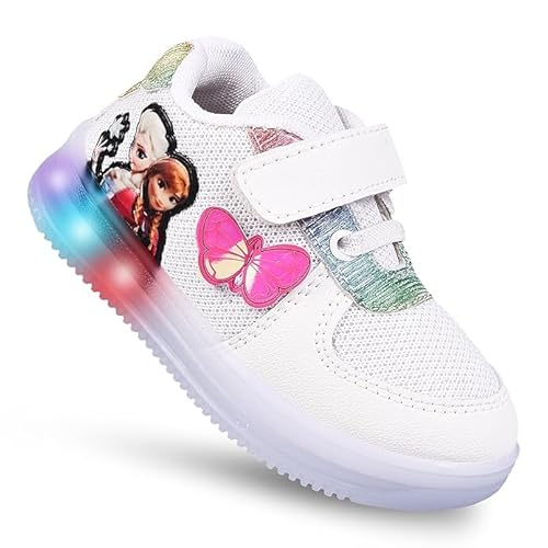TrendStation Kids' L.E.D Light Shoe - Colorful & Playful Girls' Sneakers with Extra Lights (JRD-8) (White, UK Footwear Size System, Toddler, Numeric, Medium, 10)