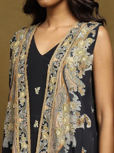 Ritu Kumar Black Botanic Print Jumpsuit With Cape