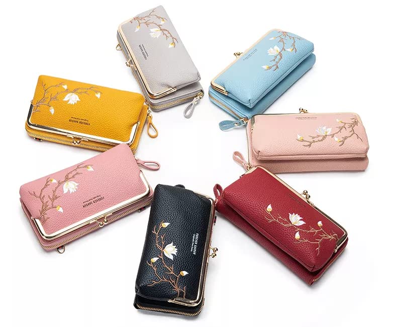 MOCA Women Sling Cross-Body Wallet with Mobile Cell Phone Holder Pouch Pocket Purse Clutch Bag with Card Slots/Shoulder Strap For Womens (Pink)