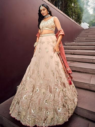 Zeel Clothing Women's Dori, Sequins and Thread Embroidered Work Cosmos Silk Lehenga Choli With Dupatta (6019-Copper-Women-Lehenga-Choli-Latest; Free size)