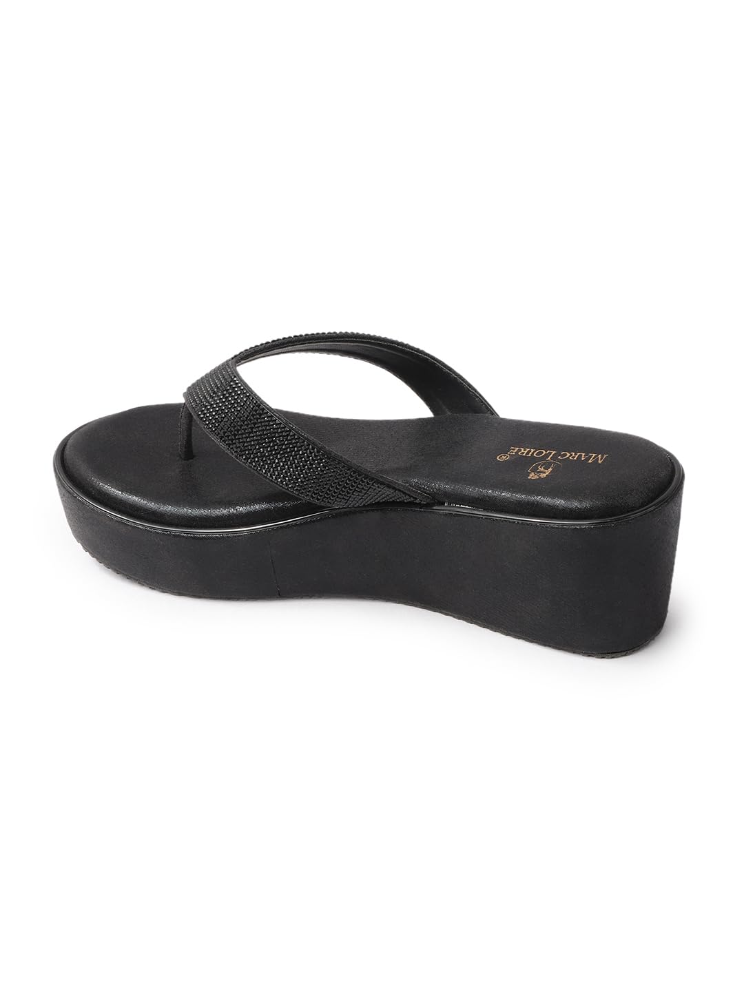 Marc Loire Women's Embellished Slip-On Fashion Sandals | Wedges for Women | Anti-Slip Sole & Comfortable Heels (Black, UK Footwear Size System, Adult, Women, Numeric, Medium, 8)