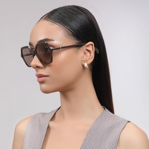 John Jacobs X Aditi Rao Hydari | Brown - Brown | Full Rim Hexagonal Stylish & Premium Sunglasses | Gilded 2.0 | 100% UV Protected | Men & Women | Medium | JJ S70091