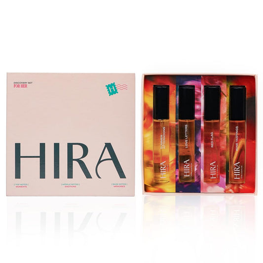 HIRA Discovery Set for Women, 4 x 10ml Premium Fragrances, Summer Afternoon, Wine Tastings, Love Letters, Red Flag