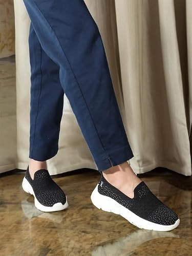 Carlton London Women Black Comfortable Slip On Snakeer with Heels, for for Casual, Walking & Daily Use (40)