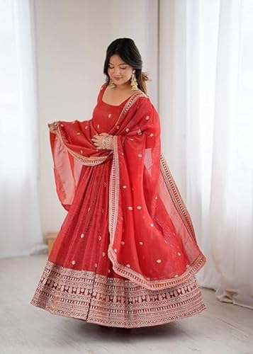 MANNAT MAKERS Designer Anarkali Gown for Women | Complete Anarkali Kurti Set for Women Ethnic Outfit (in, Alpha, 2XL, NKB-25 RED)