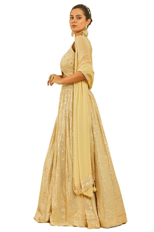 Soch Womens Gold Georgette Embellished Lehenga Choli