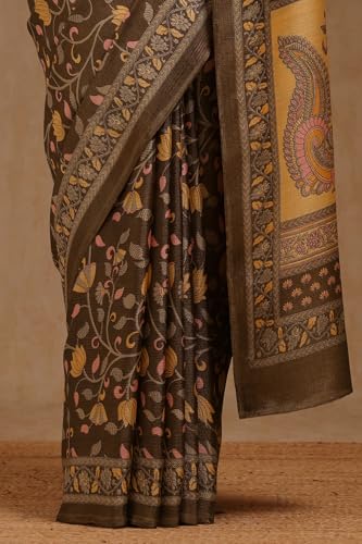 Soch Womens Brown Art Silk Madhubani Print Saree