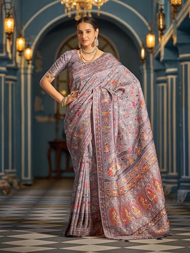 SWORNOF Womens Pashamina pure viscose Saree with Unstitched blouse piece