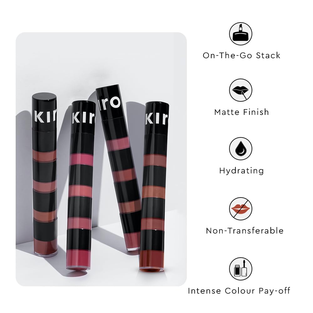 Kiro Four Play Non-Stop Airy Matte Liquid Lip Stack – Apex Brown, 6ml | 4 Brown Lipstick Shades | Long-lasting, Transfer-proof, Hydrating, Lightweight | Infused with Avocado & Apricot Oils