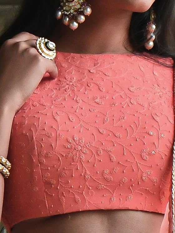 Zeel Clothing Women's Sequins Thread Embroidered Georgette Lehenga Choli With Dupatta (7083-Peach-Women-Lehenga-Choli-Latest; Free size) (Peach)