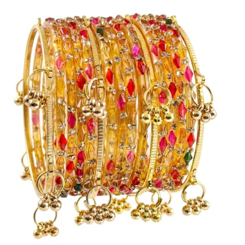 Nakabh Kashmiri Ghangharoo Glass Bangles Women, With Kashmiri 16 pcs, 2.8