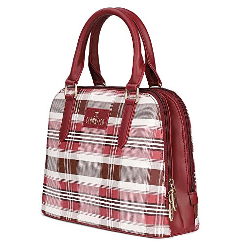 The Clownfish Andrea Handbag for Women Office Bag Ladies Shoulder Bag Tote for Women College Girls-Checks Design (Maroon)