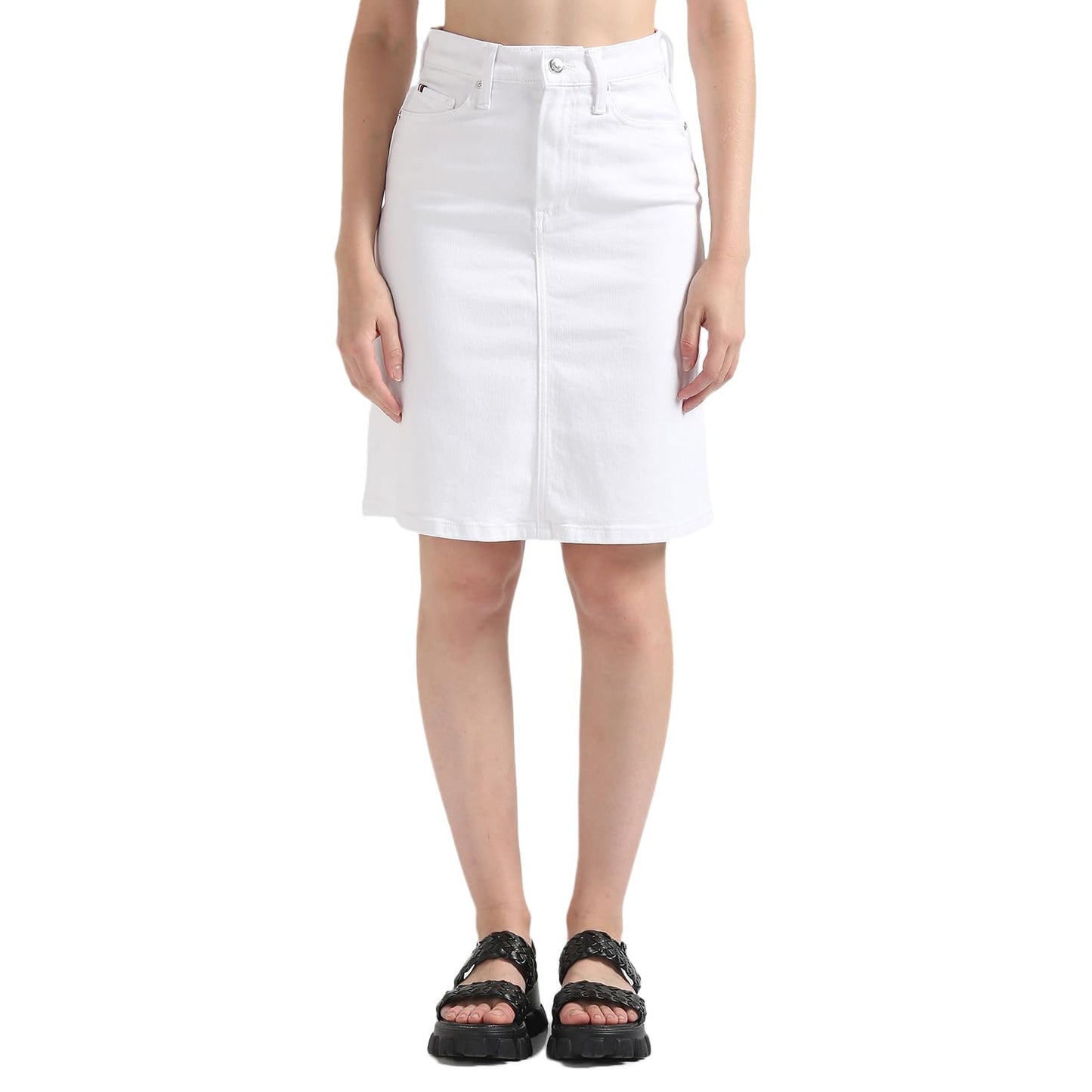 Tommy Hilfiger White Solid Women Denim Skirt (36)