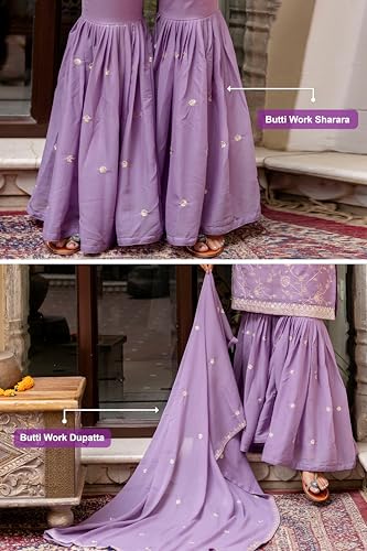 TRENDMALLS Women's Art Silk Embroidery Kurta Sharara Set with Dupatta (G313-LightPurple-L)