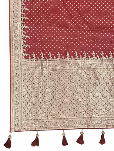 MANOHARI Women's Most Trendy Banarasi Satin Silk Woven Red Saree With Heavy Jacquard Work Saree With Blouse Piece_MN2023