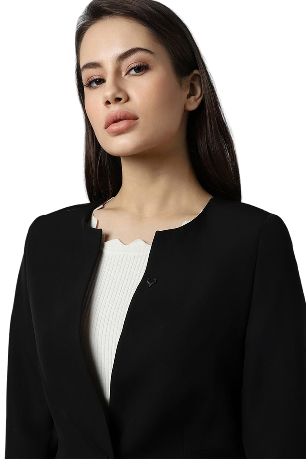 Allen Solly Women's Regular Blazer (AHBZCRGF616565_Black, Single Breasted