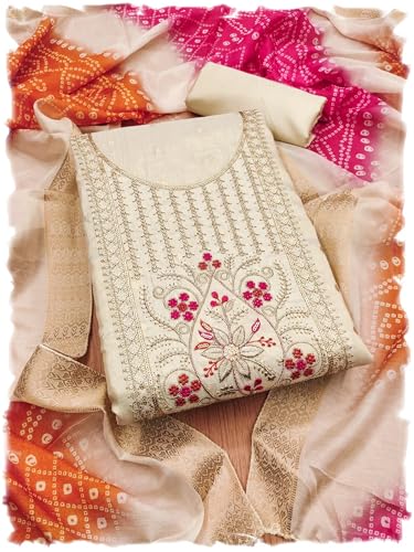 Leeli Peeri Designer Women's Simmer Jacquard Embroidery Work Unstitched Salwar Suit Dress Material