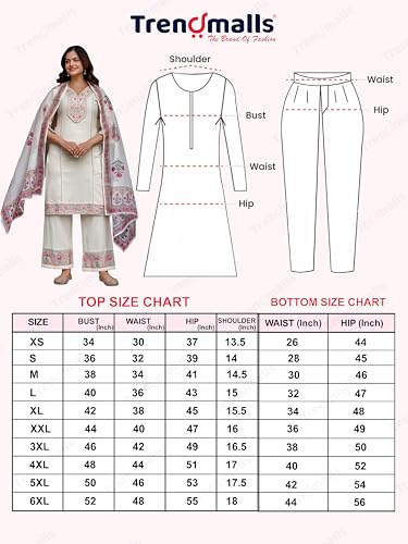 TRENDMALLS Women's Cotton Embroidery Kurta Pant with Dupatta Salwar Suit Set (G287-Offwhite-S-)