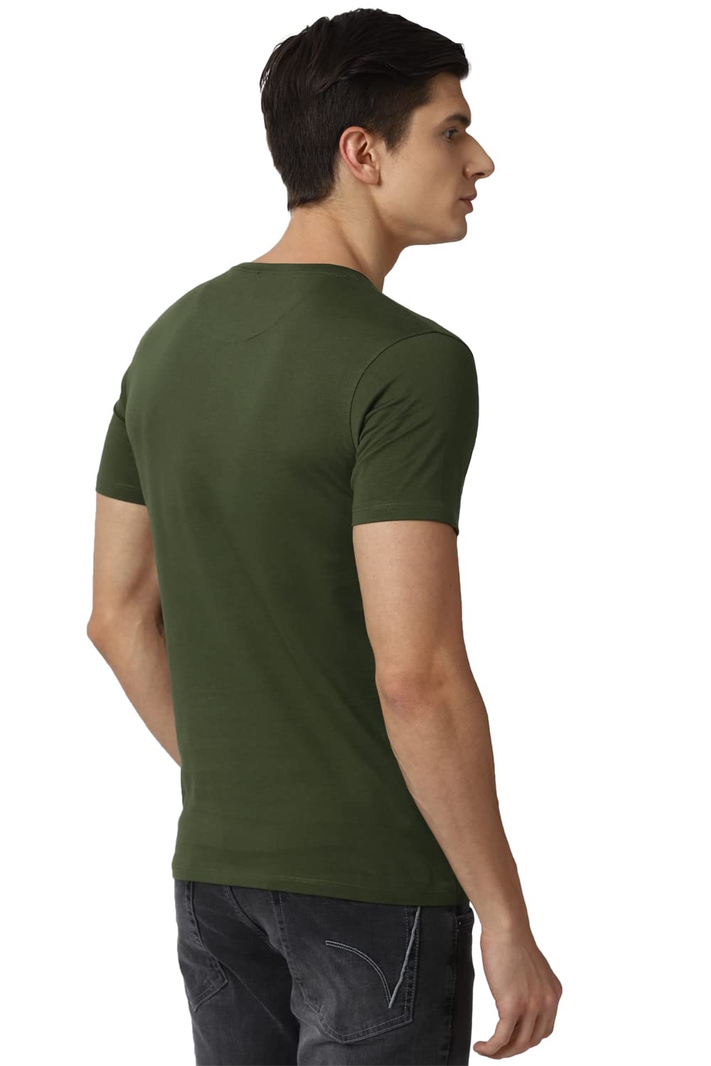 Van Heusen Men's Graphic Slim T-Shirt (VDKCESLF782898_Solid Olive L)