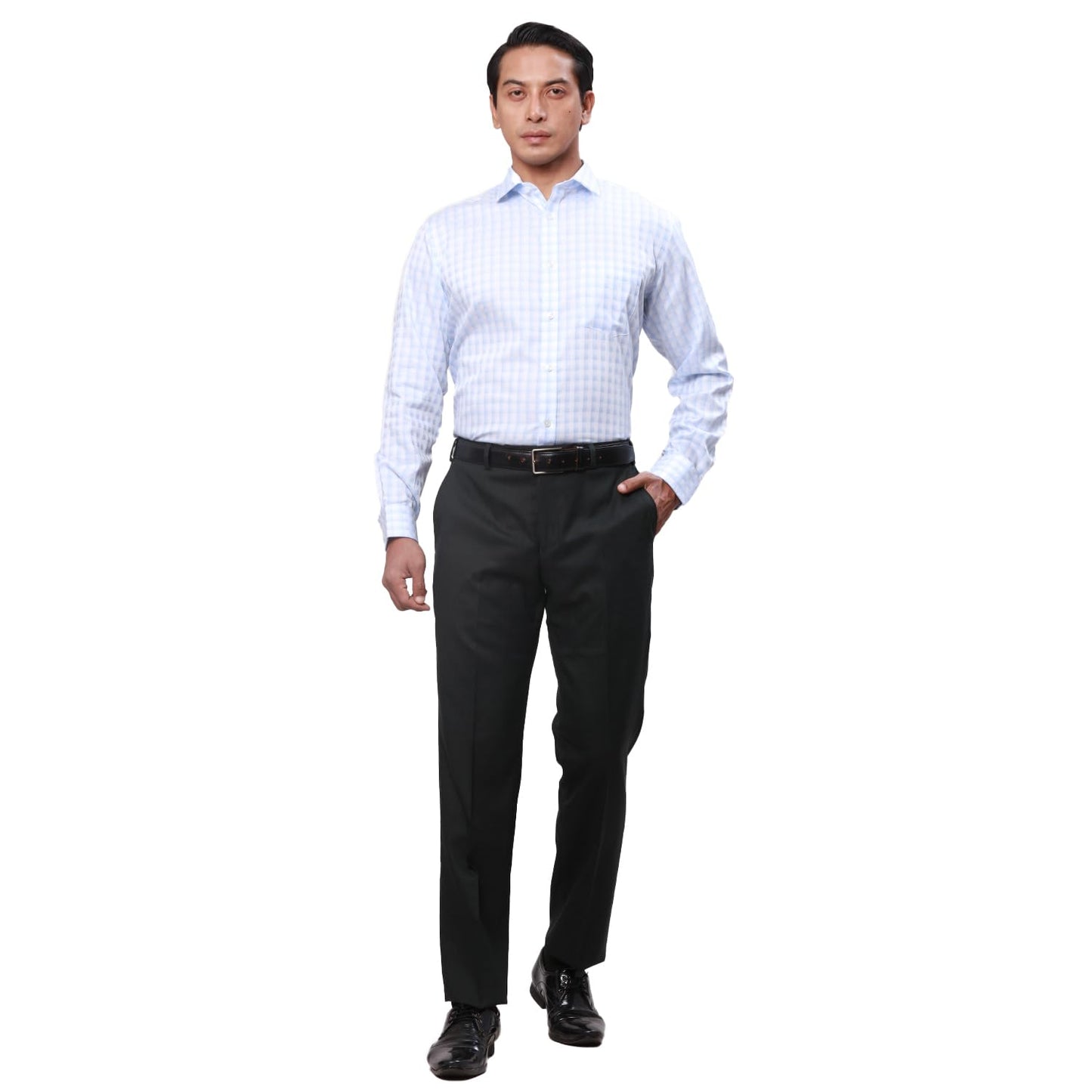 Park Avenue Men's Smart Fit Poly Rayon Blend Flat Front Checks Pattern Dark Green Formal Trouser (Size: 32)-PMTX07525-N8