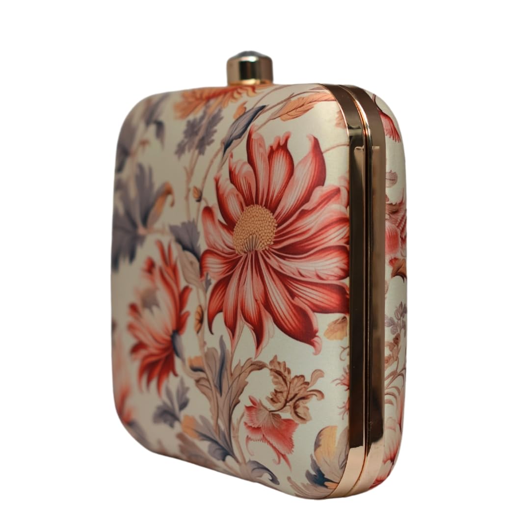 Artklim White Floral Printed Clutch