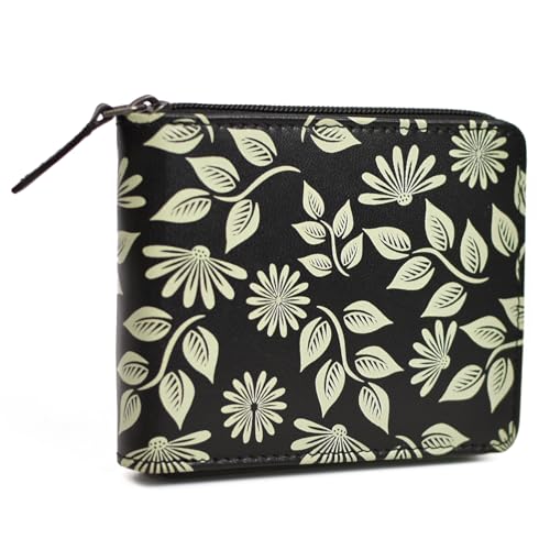 WildHorn Women’s Zip Around Wallet – Premium Leather Floral Print Purse | Stylish Clutch with Zipper Closure & Multiple Card Slots for Ladies & Girls (BLACK1)