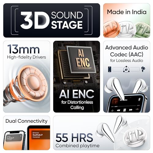 Mivi DuoPods i7 Earbuds - Step into The 3rd Dimension of Sound with 3D Soundstage, High Fidelity Drivers, Advanced Audio Codec for Lossless Audio, etc.