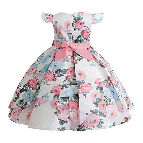 Hopscotch Girls Polyester And Viscose Knee-Length Fit And Flare Floral Print Party Dress In Pink Color For Ages 7-8 Years (ZHG-4252300)