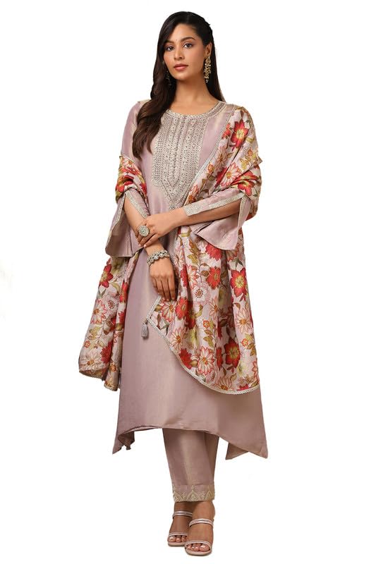 Soch Womens Purple Yoke Embroidery Tissue Suit Set With Cutdana