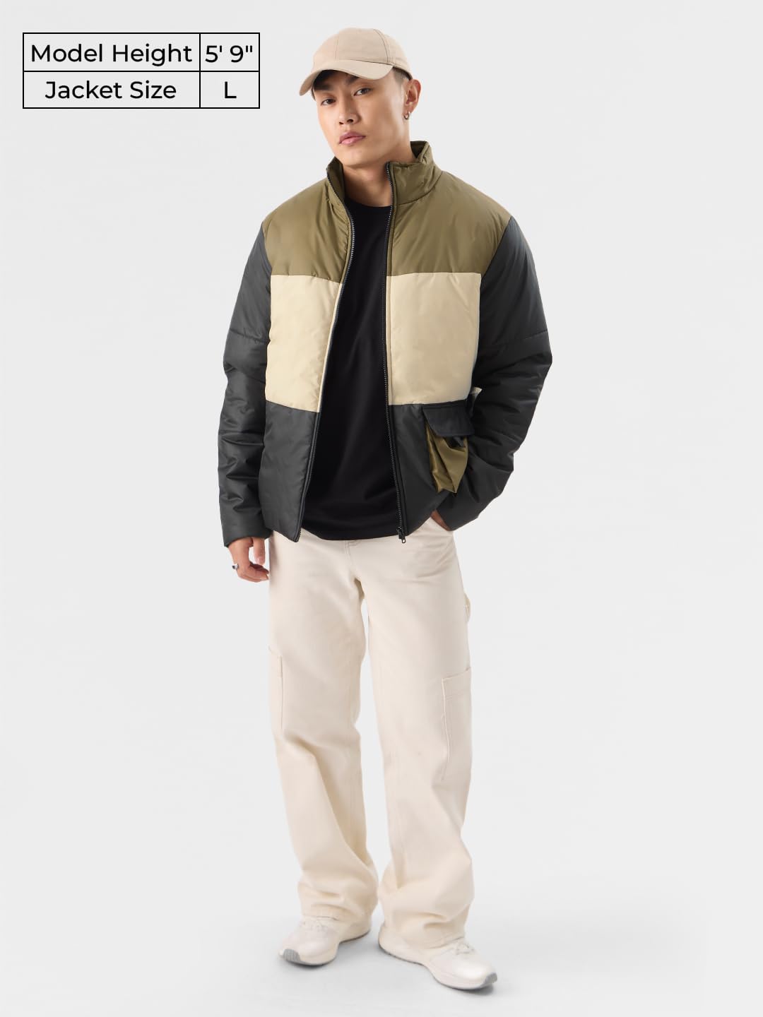 The Souled Store Solids: Black, Cream, Khaki (Colourblock) Men Puffer Jackets