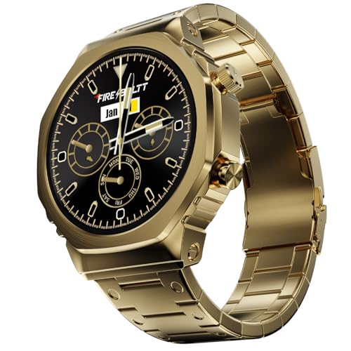 Fire-Boltt Onyx- 36.3mm AMOLED Always On Display Smart Watch, 466 * 466 High Resolution, Bluetooth Calling, Steel Design, IP67, 4GB Storage, 300+ Sports Modes, 130+ Watch Faces (Gold)